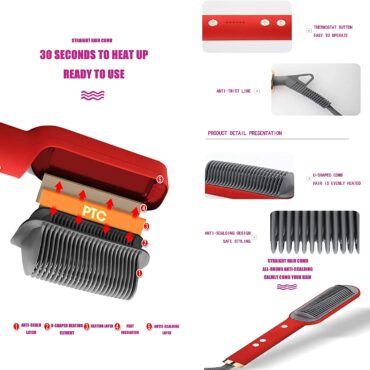 Professional Electric Hair Straightener Brush Heated Comb Straight & Curly Styling Tool - SS Smart Store