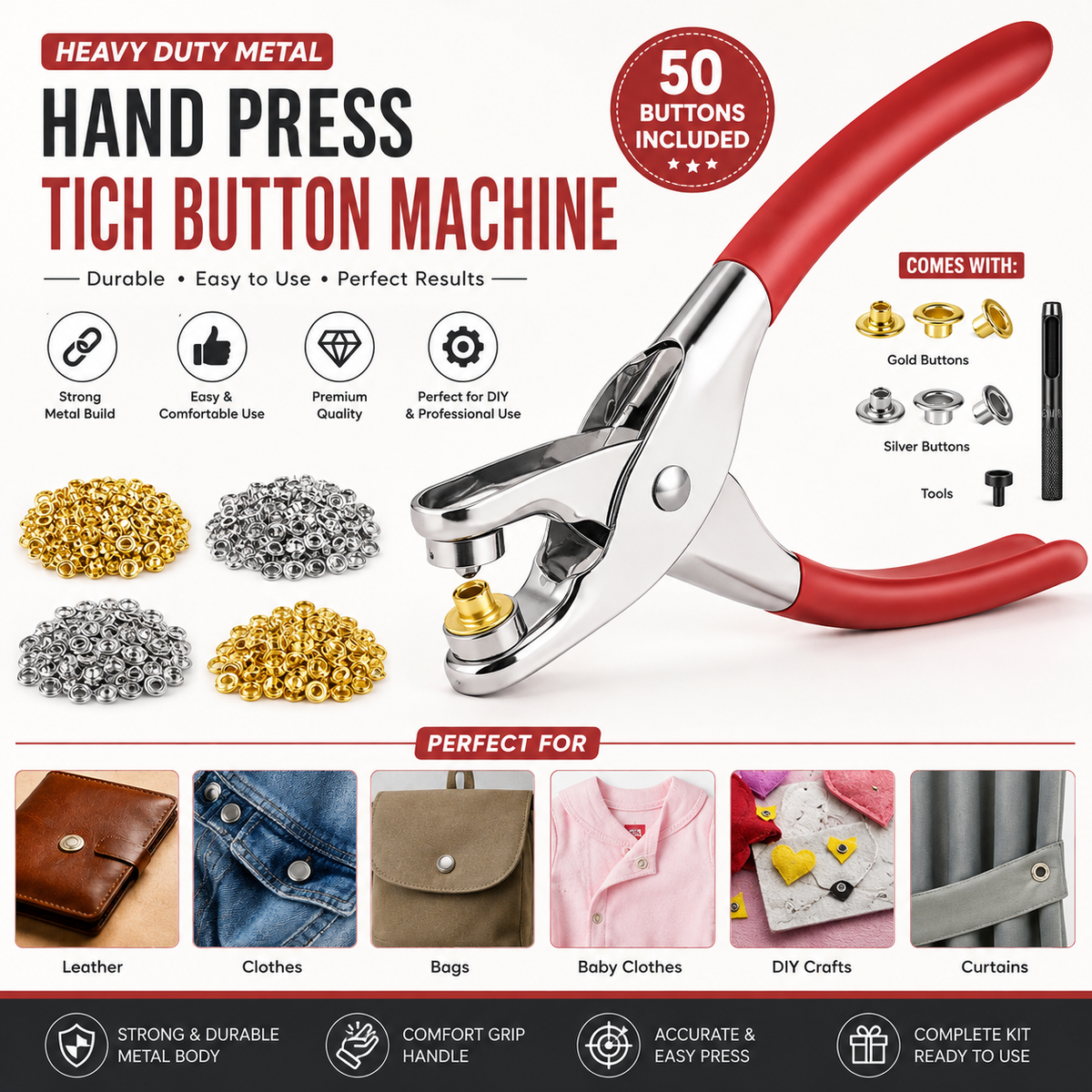 Metal Snap Button Press Machine with 50 Buttons
