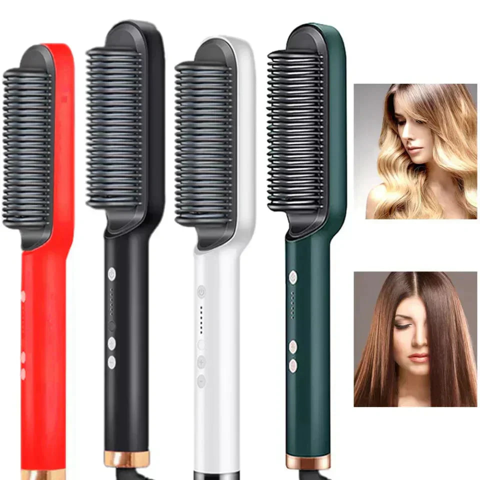 Professional Electric Hair Straightener Brush Heated Comb Straight & Curly Styling Tool - SS Smart Store